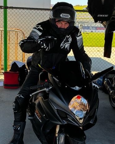 Brent on his sportbike in pit lane at the racetrack